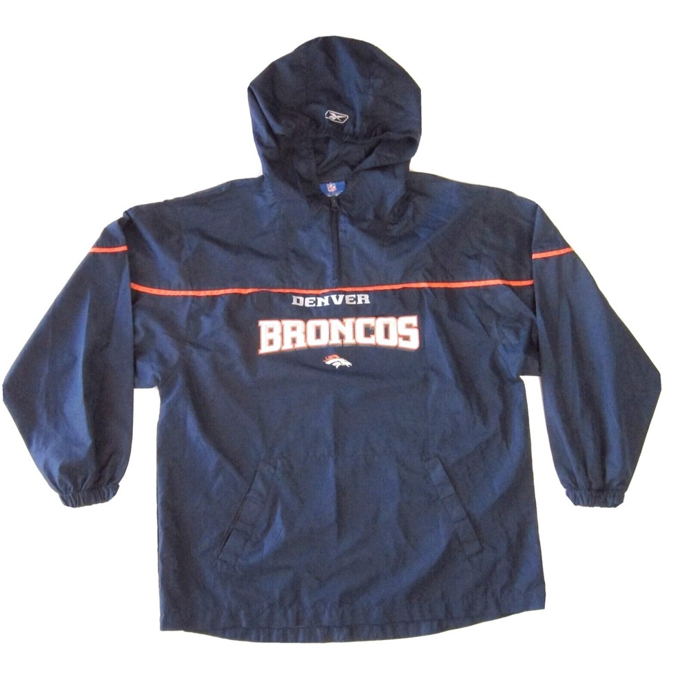 Women Denver Broncos Reebok Packable Rain Pullover Jacket Navy Blue Pocket Sz XL